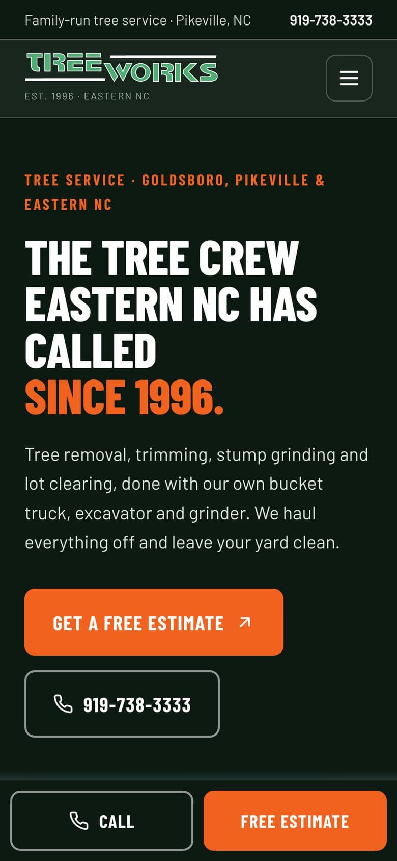 The new Tree Works website on a phone