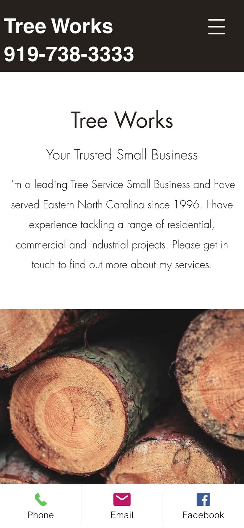 The old Tree Works website on a phone